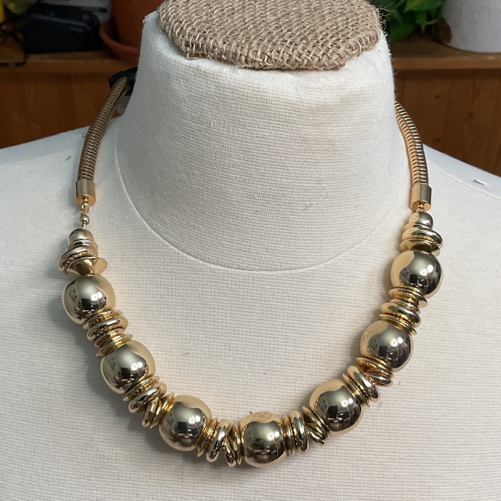 New York & Company Polished Gold Bead Collar Necklace